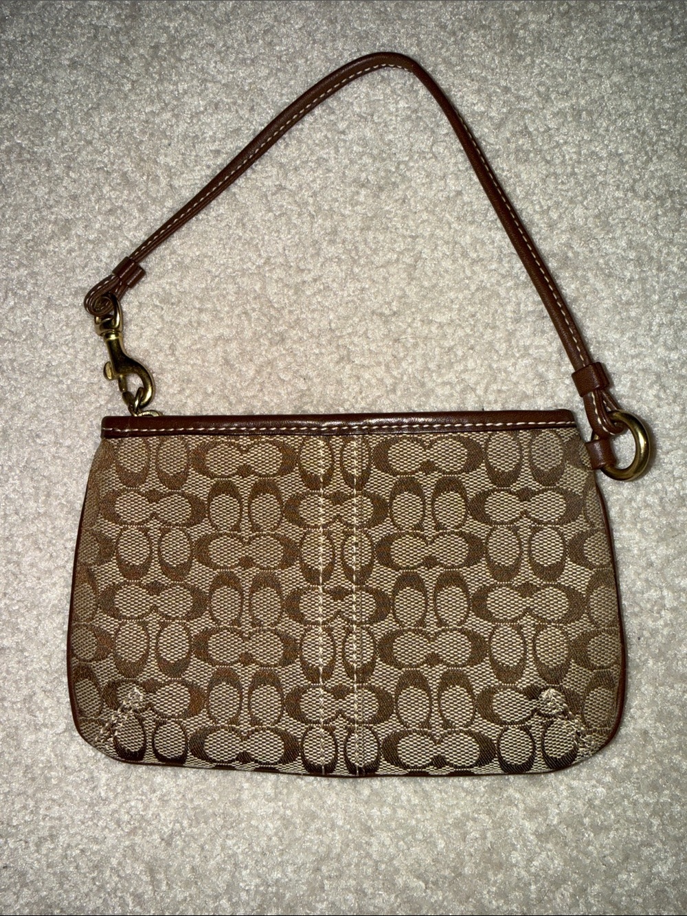 Vintage Coach Mini Signature Wristlet - Khaki/Brown with Front Pocket - Picture 4 of 4